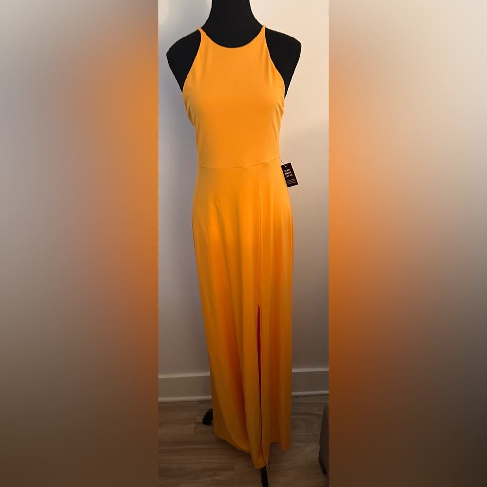 NWT Express yellow halter top dress with front slit Sz Small